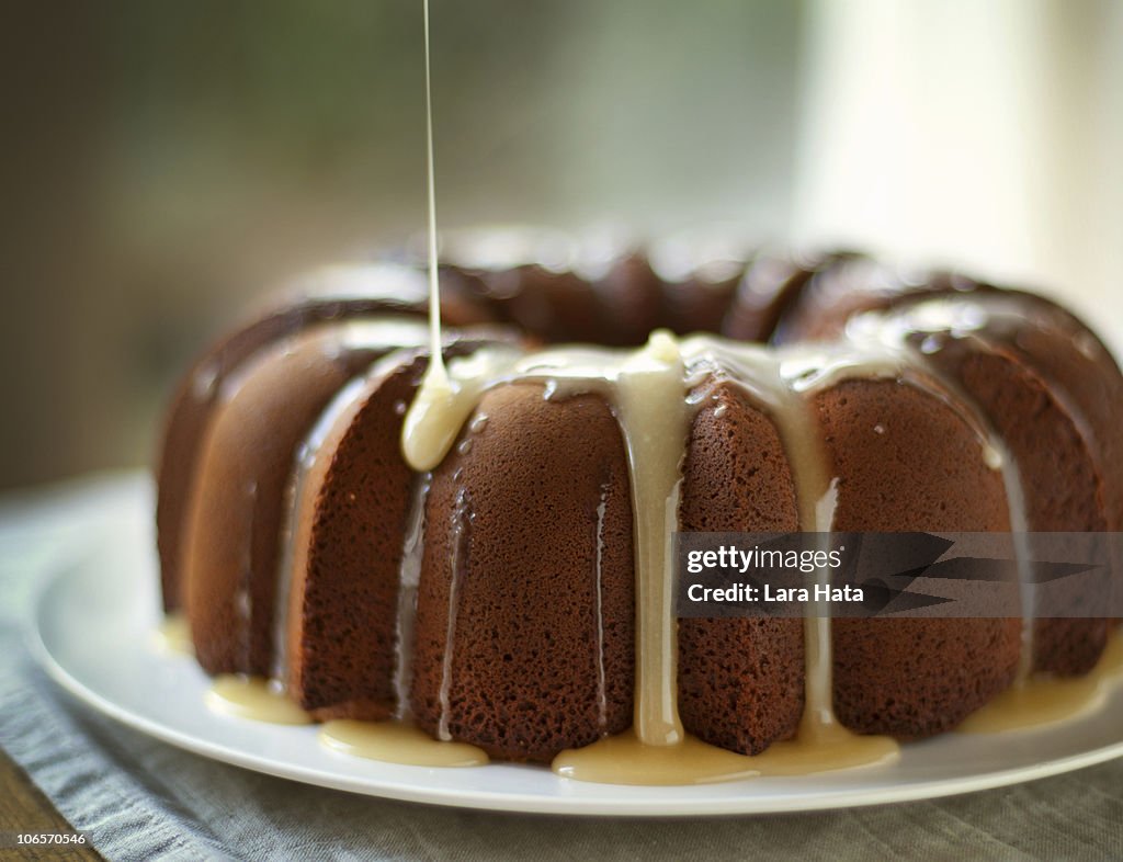 Bundt cake with caramel glaze
