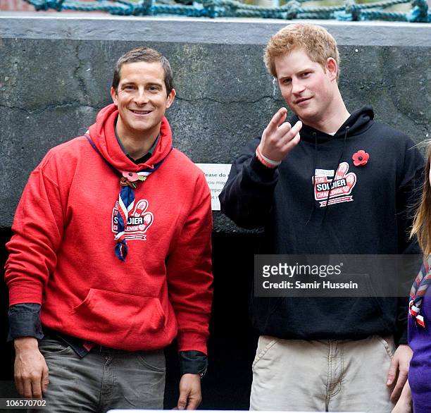 Prince Harry and Chief Scout Bear Grylls attend the launch of The Soldier Challenge 2011 at The Imperial War Museum on November 5, 2010 in London,...