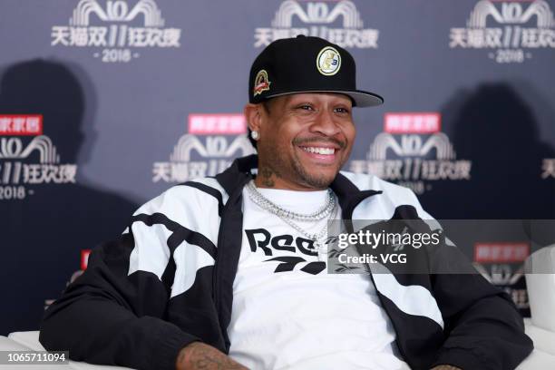 American former basketball player Allen Iverson receives interview during rehearsal for 2018 Double 11 Global Shopping Festival on November 10, 2018...