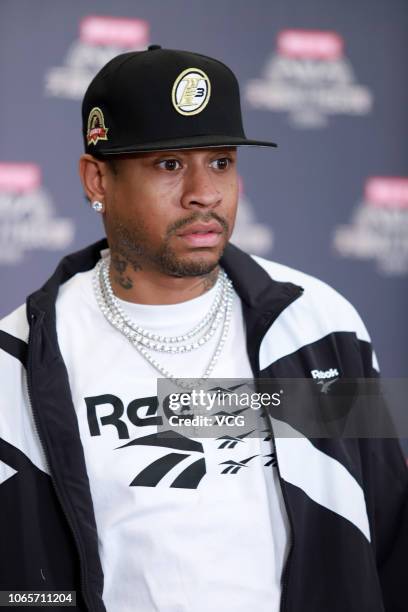 American former basketball player Allen Iverson receives interview during rehearsal for 2018 Double 11 Global Shopping Festival on November 10, 2018...