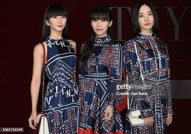 Techno pop group Perfume attend the photocall for Valentino TKY 2019 Pre-Fall Collection at Terada Warehouse on November 27, 2018 in Tokyo, Japan.