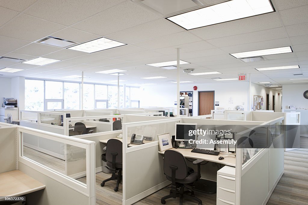 Modern office space with cubicles