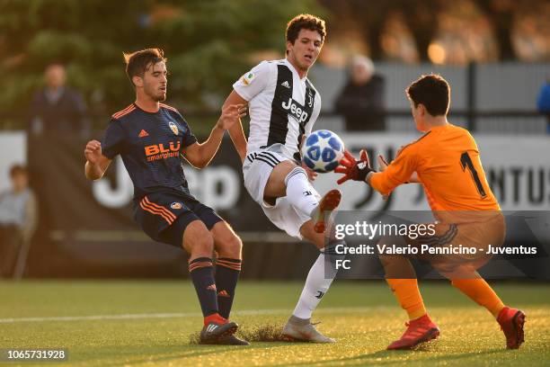 Elia Petrelli of Juventus U19 in action during the UEFA Youth League match between Juventus U19 and Valencia U19 at Juventus Center Vinovo on...