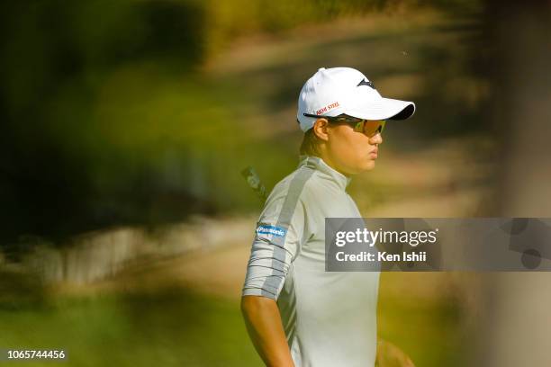 Mao Nozawa of Japan looks on during the second round of the Ito-En Ladies at the Great Island Club on November 10, 2018 in Chonan, Chiba, Japan.