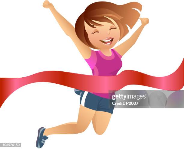 mädchen überqueren der ziellinie - women's track stock-grafiken, -clipart, -cartoons und -symbole