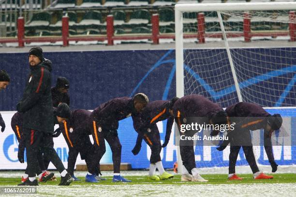 Players of Galatasaray attend a training session ahead of UEFA Champions League Group D match against Lokomotiv Moscow in Moscow, Russia on November...