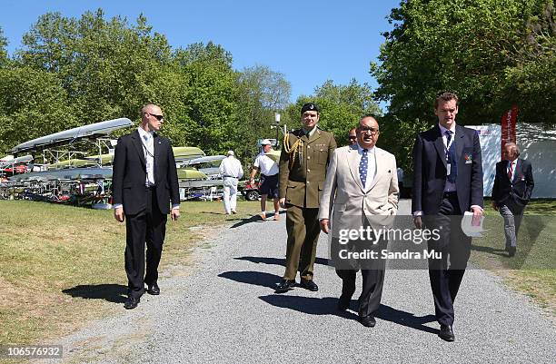 New Zealand Governor General Sir Anand Satyanand is shown around the athletes' complex during day seven of the World Rowing Championships at Lake...