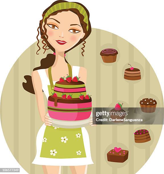 ilustraciones, imágenes clip art, dibujos animados e iconos de stock de mujer agarrando una tarta - cupcakes girls