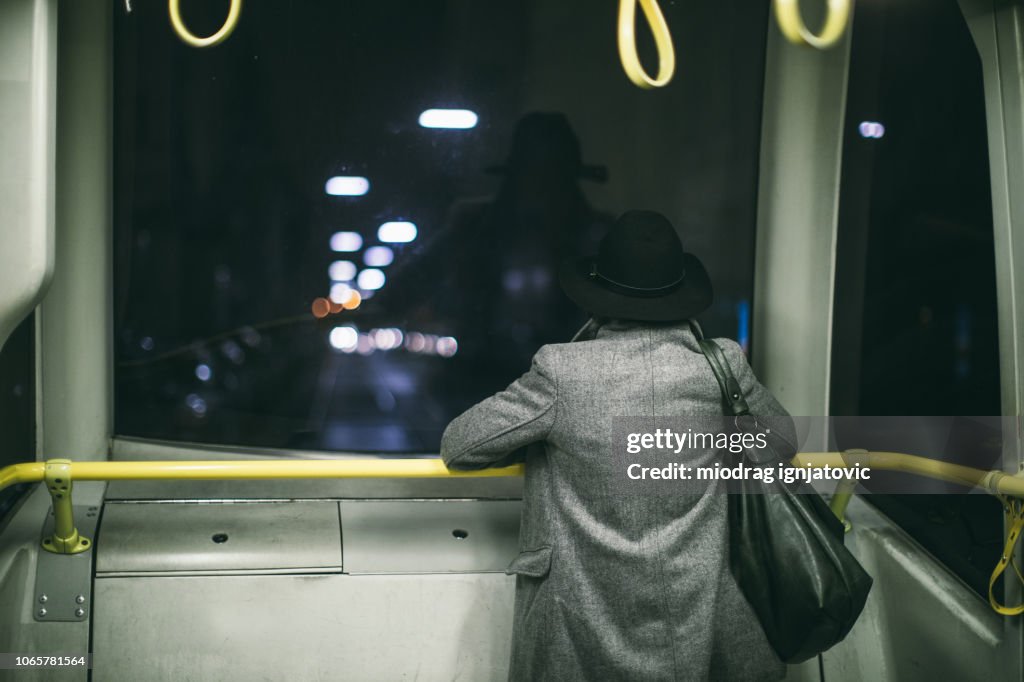 Looking through window in the bus