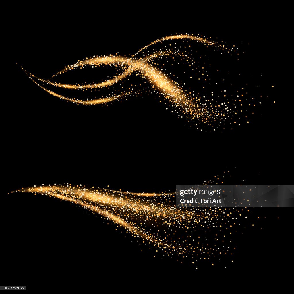 Magic Dust Line Dynamic Golden Waves Shimmering Star Dust Trail Abstract Motion Magic ...