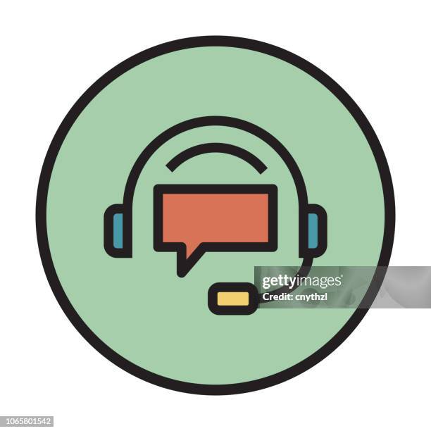 call center flat line icon - agent headset stock illustrations