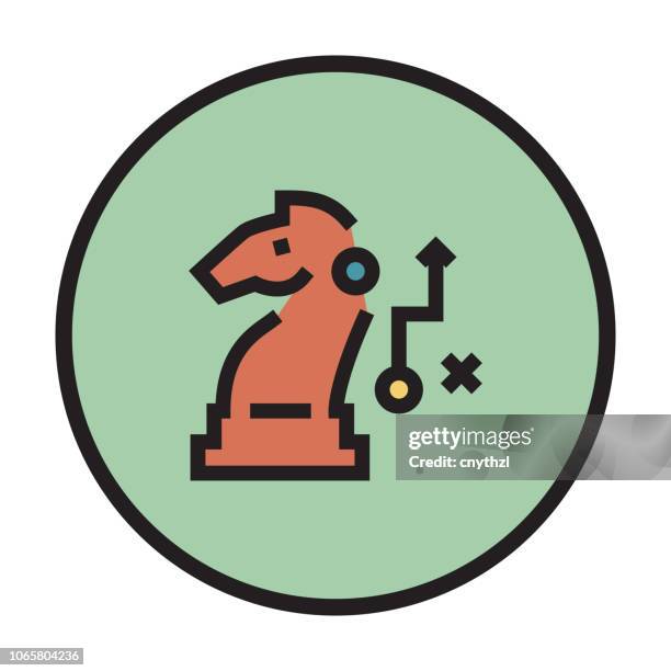 strategic plan flat line icon - technology driven processes stock illustrations