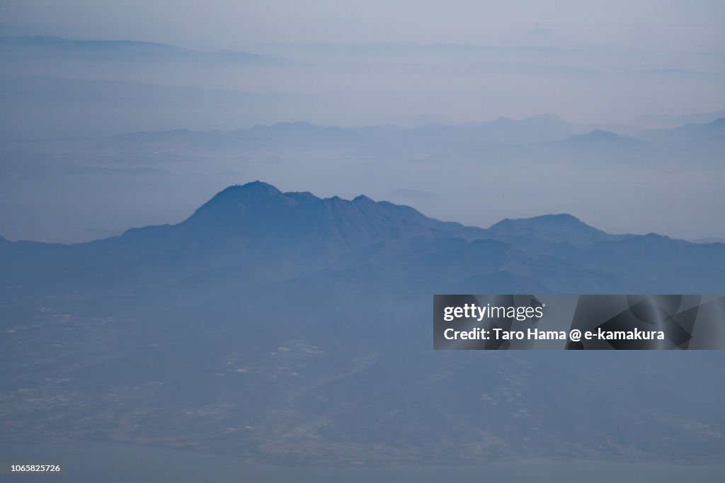 Mt. Unzen in Nagasaki prefecture in Japan daytime aerial view from airplane