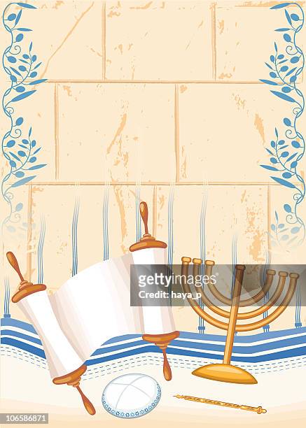 bar mizvah or jewish full age symbols - wailing wall stock illustrations