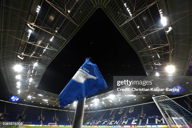 General view of the corner flag inside the stadium prior to the UEFA Champions League Group F match between TSG 1899 Hoffenheim and FC Shakhtar...