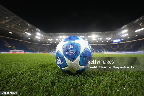 General view of a practice ball inside the stadium prior to the UEFA Champions League Group F match between TSG 1899 Hoffenheim and FC Shakhtar...