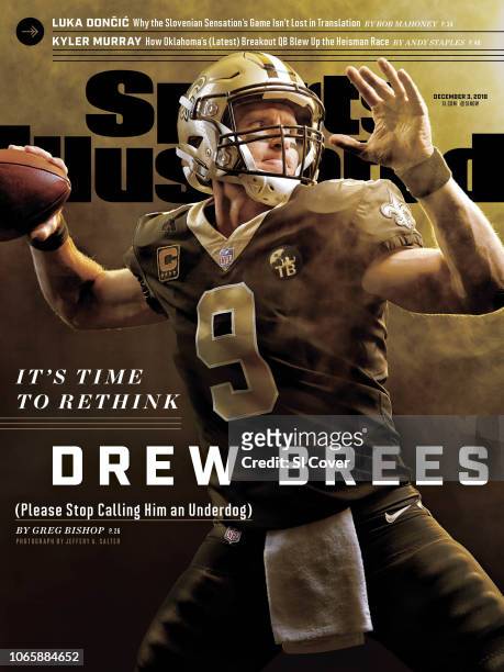 December 3, 2018 Sports Illustrated via Getty Images Cover: Football: Portrait of New Orleans Saints QB Drew Brees during photo shoot at Ochsner...