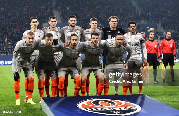 Shakhtar Donetsk line up prior to the UEFA Champions League Group F match between TSG 1899 Hoffenheim and FC Shakhtar Donetsk at Wirsol...