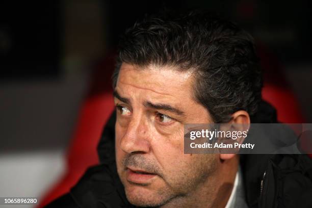 Rui Vitoria, Manager of Benfica looks on prior to the UEFA Champions League Group E match between FC Bayern Muenchen and SL Benfica at Fussball Arena...