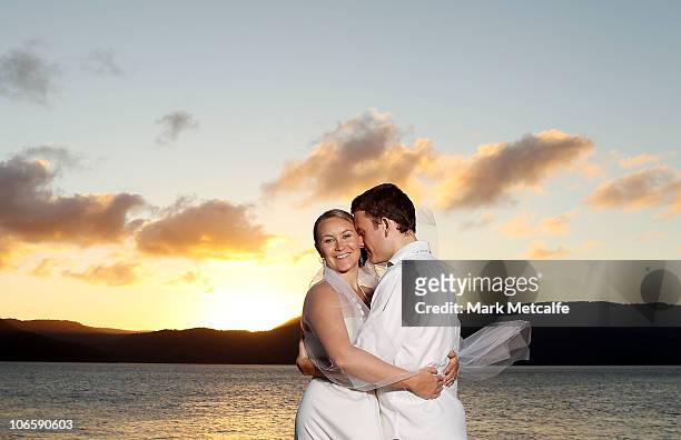 Denise and Mark Duffield-Thomas pose after renewing their vows for the 79th time at Daydream Island Resort on November 6, 2010 in the Whitsunday...