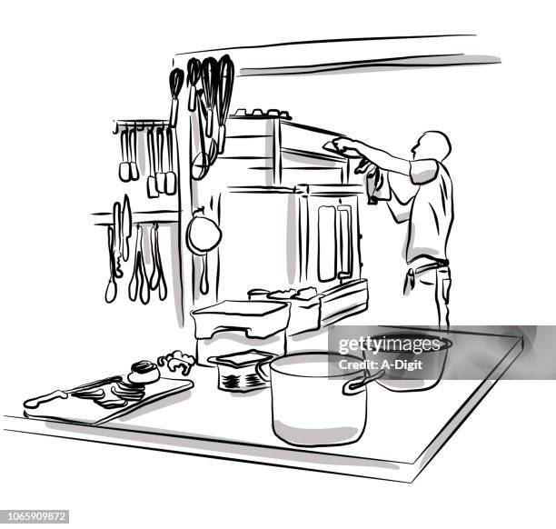 illustrations, cliparts, dessins animés et icônes de travail de la cuisine professionnelle - restaurant commercial kitchen clip art