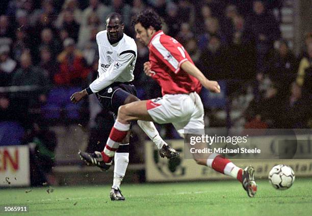 Michael Ricketts of Bolton battles with Mark Fish of Charlton during the Bolton Wanderers v Charlton Athletic FA Barclaycard Premiership match at the...