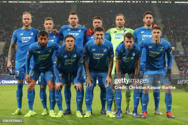 Last row from L - R, Kevin Vogt of TSG 1899 Hoffenheim, Pavel Kaderabek of TSG 1899 Hoffenheim, Adam Szalai of TSG 1899 Hoffenheim, Ermin Bicakcic of...