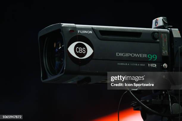 The CBS logo on seen on a television camera during a regular season game between the Chicago Bears and the Detroit Lions on November 22, 2018 at Ford...