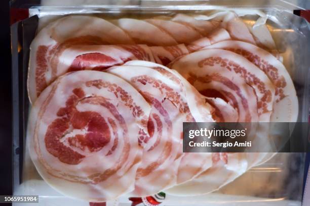 sliced pancetta - pancetta stock pictures, royalty-free photos & images