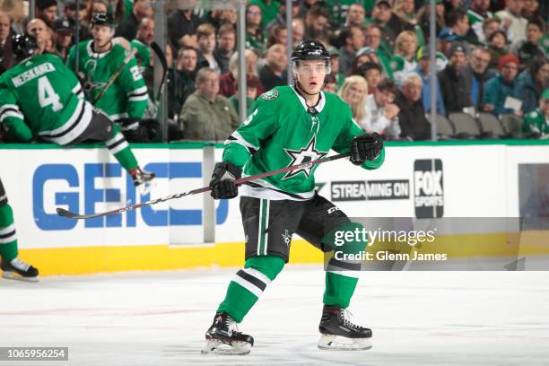 Julius Honka of the Dallas Stars skates against the Nashville Predators at the American Airlines Center on November 10, 2018 in Dallas, Texas.