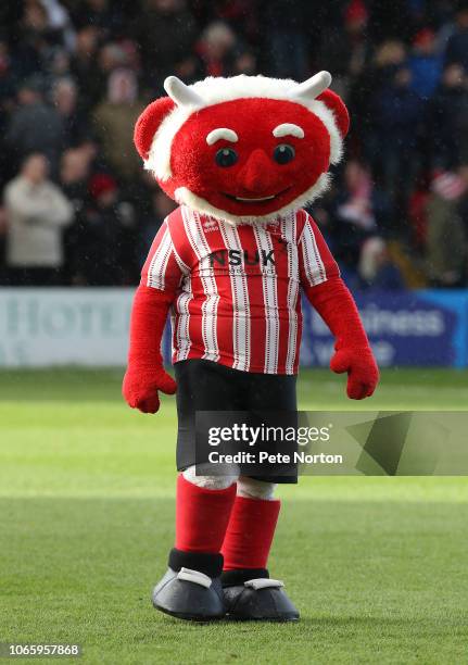 Lincoln City mascot Poacher the Imp prior to the FA Cup First Round match between Lincoln City and Northampton Town at Sincil Bank Stadium on...