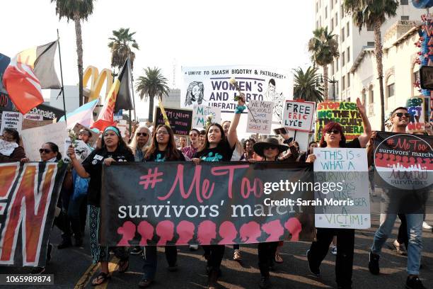 Activists participate in the 2018 #MeToo March on November 10, 2018 in Hollywood, California.