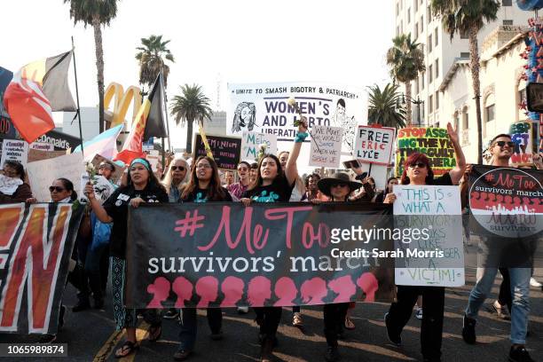 Activists participate in the 2018 #MeToo March on November 10, 2018 in Hollywood, California.