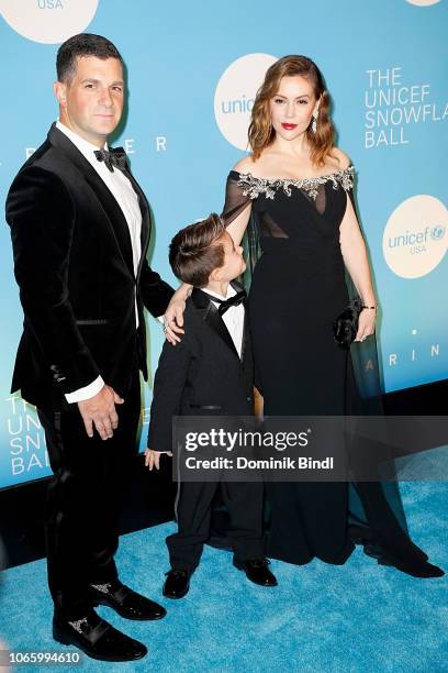 Dave Bugliari, Alyssa Milano and son Milo Thomas Bugliari attend the UNICEF USA's 14th Annual Snowflake Ball at Cipriani Wall Street on November 27,...