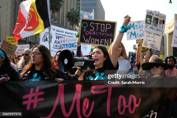 Activists participate in the 2018 #MeToo March on November 10, 2018 in Hollywood, California.