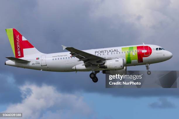 Air Portugal Airbus A319-111 with registration CS-TTO is landing at Amsterdam Schiphol International Airport in The Netherlands. TAP Air Portugal...