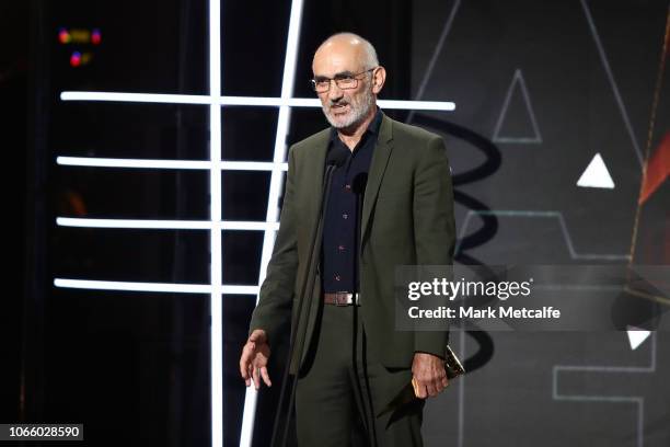 Paul Kelly recites a poem as he inducts Kasey Chambers into the ARIA Hall of Fame during the 32nd Annual ARIA Awards 2018 at The Star on November 28,...