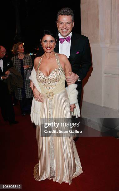 Decathlon medalist Juergen Hingsen and his wife Francesca Elstermeier attend the Sportpresseball 2010 at the Alte Oper on November 6, 2010 in...