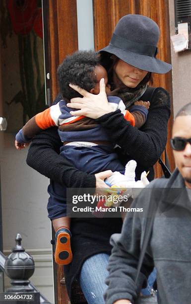 Actress Sandra Bullock and son Louis Bullock are seen on the streets of Manhattan on November 6, 2010 in New York City.