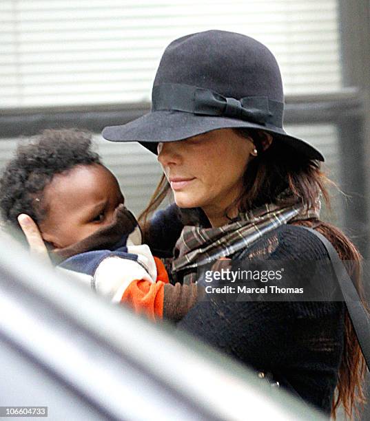 Actress Sandra Bullock and son Louis Bullock are seen on the streets of Manhattan on November 6, 2010 in New York City.