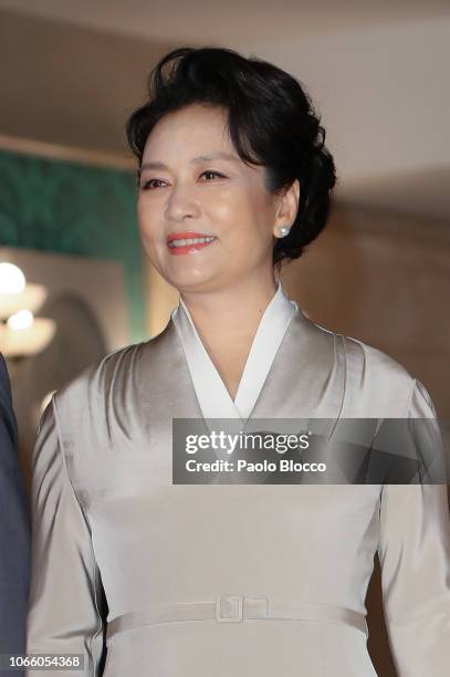 China's first lady Peng Liyuan visits the Royal Theatre on November 28, 2018 in Madrid, Spain.