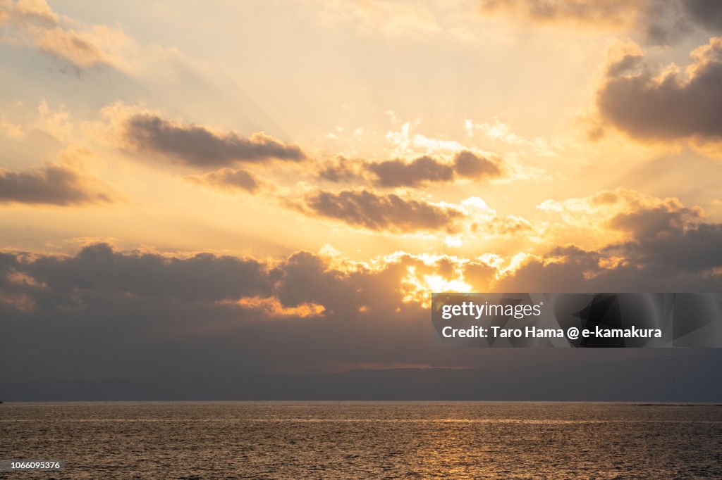 Sunset on Izu Peninsula and Sagami Bay in Kamakura in Japan