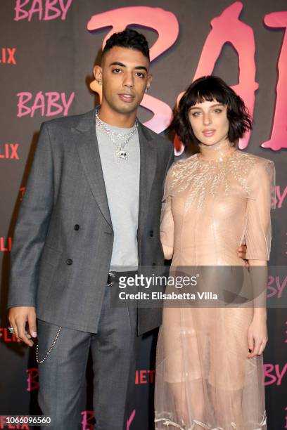 Dark Pyrex from Dark Polo Gang and Alice Pagani attend the Netflix's "Baby" World Premiere Afterparty at Villa Sublime on November 27, 2018 in Rome,...