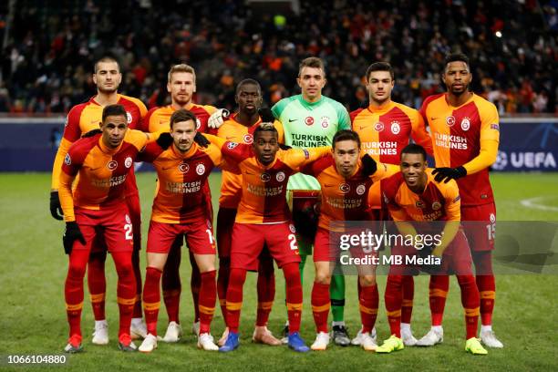 Galatasaray players pose for a photo before the Group D match of the UEFA Champions League between FC Lokomotiv Moscow and Galatasaray at Lokomotiv...