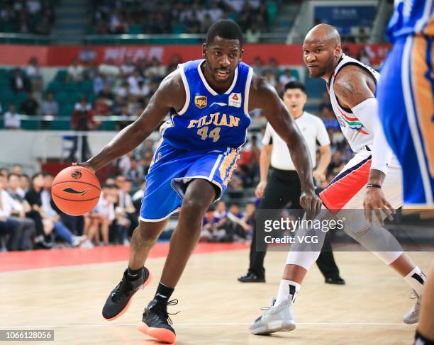 Andrew Nicholson of Fujian SBS Xunxing Sturgeons drives the ball during the 2018/2019 Chinese Basketball Association League tenth round match between...