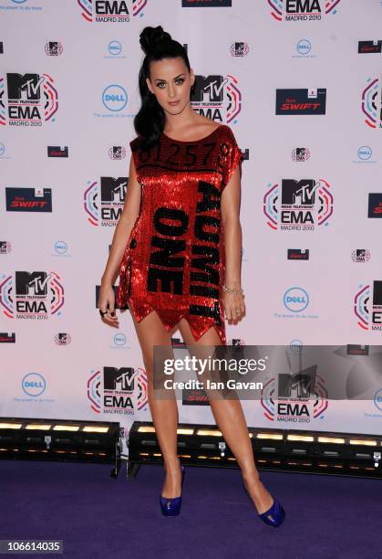Katy Perry attends the MTV Europe Awards 2010 at the La Caja Magica on November 7, 2010 in Madrid, Spain.