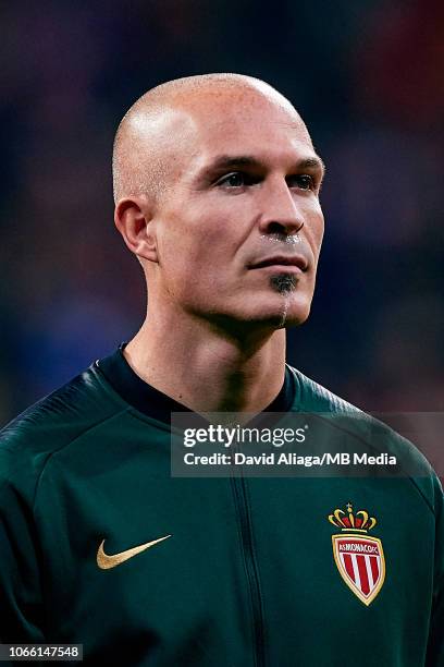 Andrea Raggi of AS Monaco looks on prior to the Group A match of the UEFA Champions League between Club Atletico de Madrid and AS Monaco at Estadio...