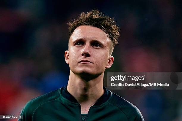 Aleksandr Golovin of AS Monaco looks on prior to the Group A match of the UEFA Champions League between Club Atletico de Madrid and AS Monaco at...