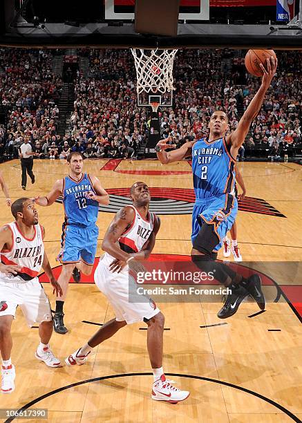 Thabo Sefolosha of the Oklahoma City Thunder against the Portland Trail Blazers on November 4, 2010 at the Rose Garden Arena in Portland, Oregon....