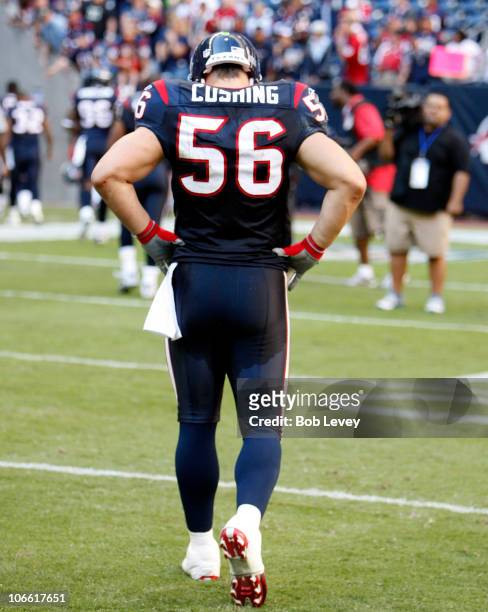 Brian Cushing of the Houston Texans walks off the field after the Houston Texans were defeated by the San Diego Chargers 29-23 at Reliant Stadium on...